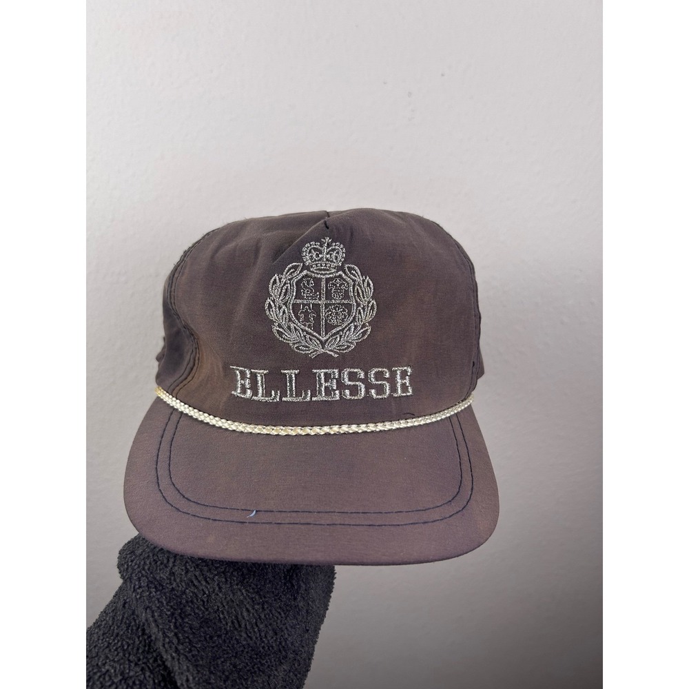 Vintage Ellesse Nylon Crest Logo‎ Strapback Hat Charcoal Grey Embroidered Cap